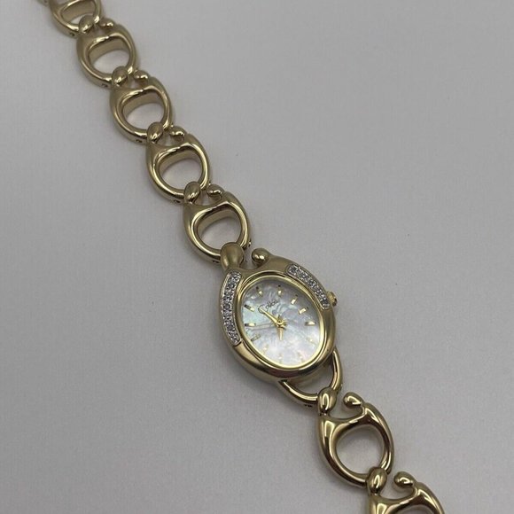 Working Colibri Diamond Gold Tone Women’s Wrist Watch MOP Mother Of Pearl Face - Picture 4 of 12